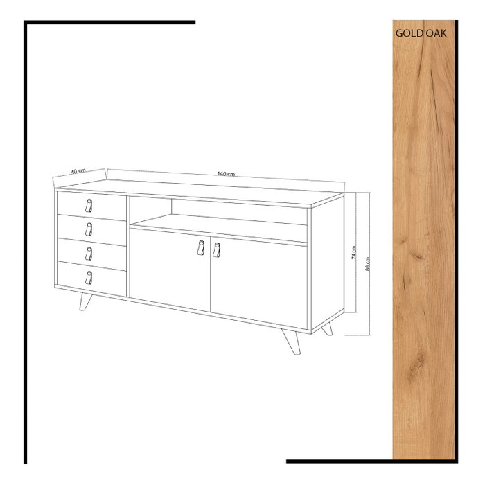 Hanah Home Consola Roble y Blanco 140cm Ancho